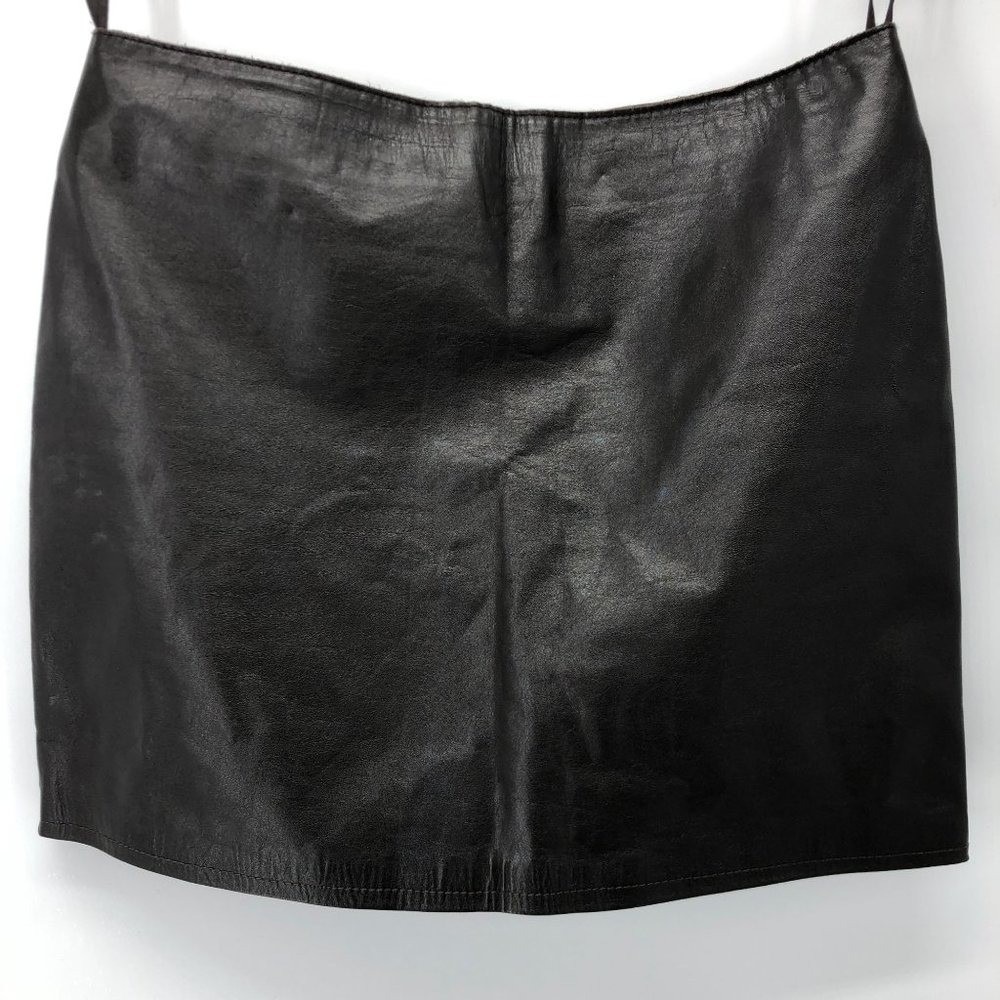Theory Size 2 Leather Black Brown Chocolate Dark‎ Brown Mini Skirt Miniskirt